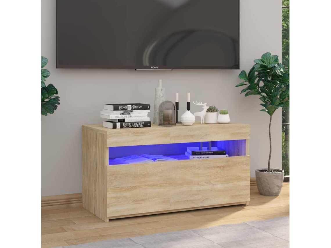 Mueble de TV con luces LED, 75 x 35 x 40 cm, roble Sonoma, DKD HOME DECOR