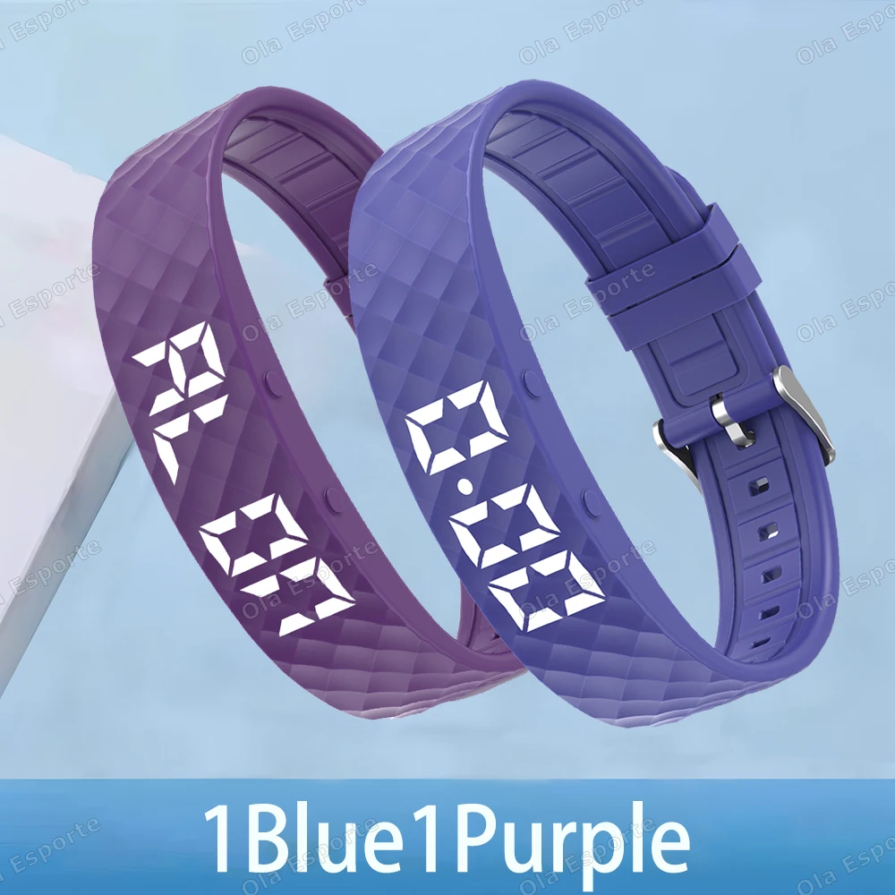 (1 Roxo, 1 Azul) Rastreador De Atividades Físicas Com Alarme Vibratório, Monitoramento Do Sono E Pedômetro.