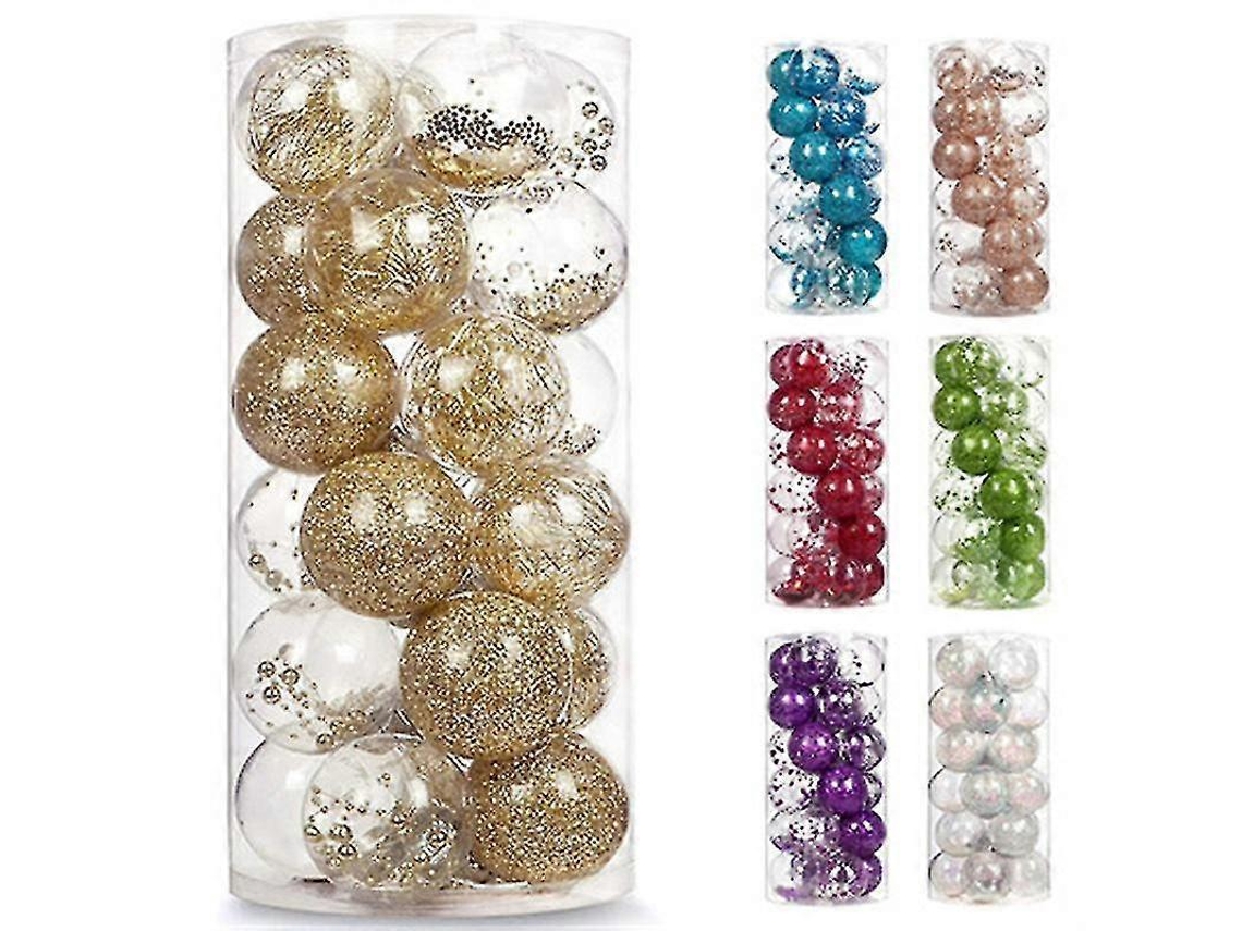 Juego de 24 bolas navideñas decorativas de plástico transparente irrompible Hengjian de 60 mm