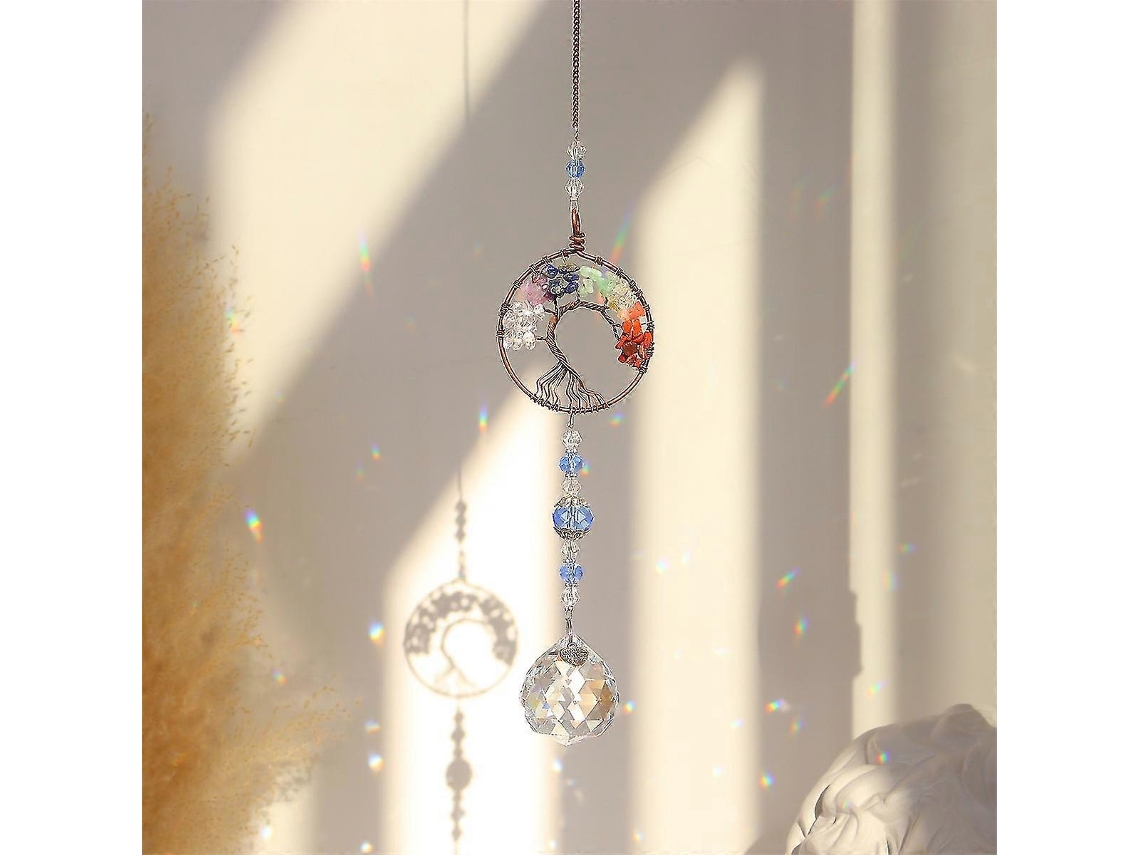 Árbol de la Longevidad, Cristal Arcoíris, Adorno de Árbol de la Vida de Cristal, Colgante de Cuentas de Chakra para Ventana