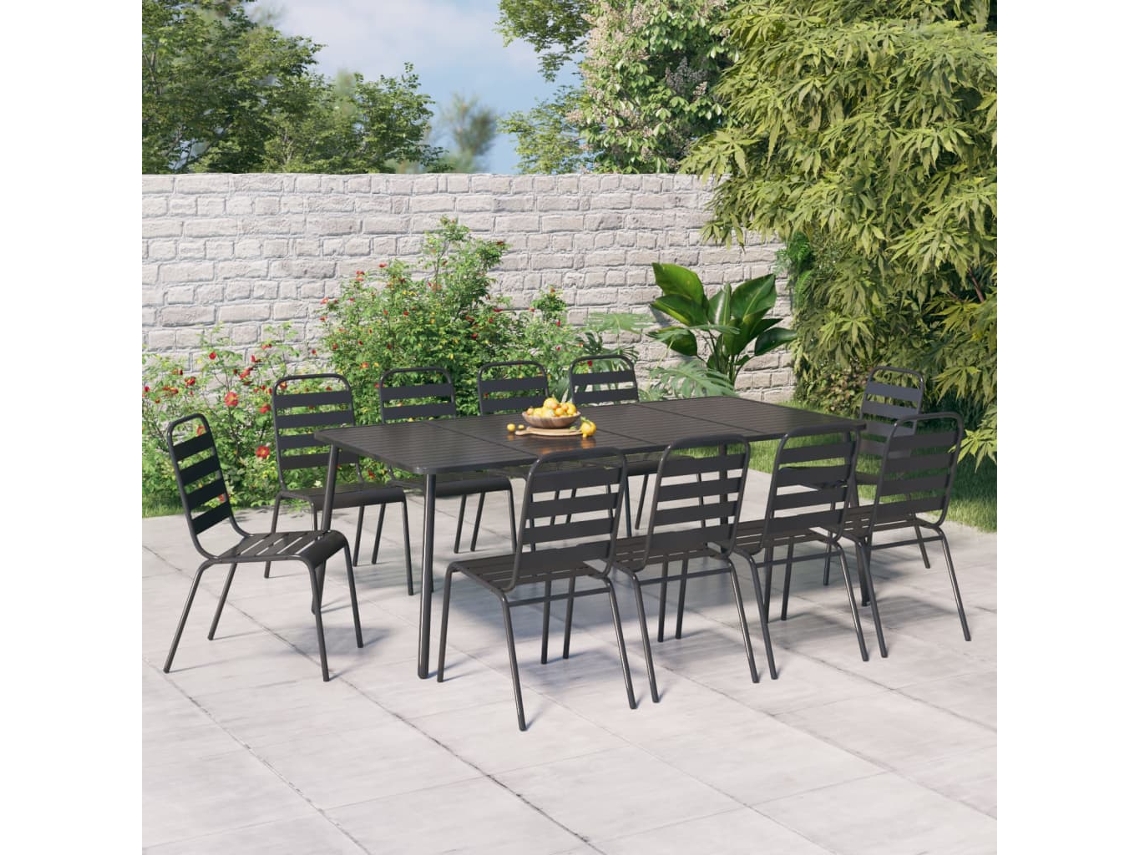 Conjunto 11 Peças Jantar Para Jardim Aço Antracite Dkd Home Decor