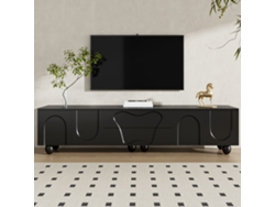 Mueble para TV KOMHTOM, para televisores de 65 a 85 pulgadas, puertas curvas, cajones, organizador, patas de madera maciza, 180x40x42 cm, negro.
