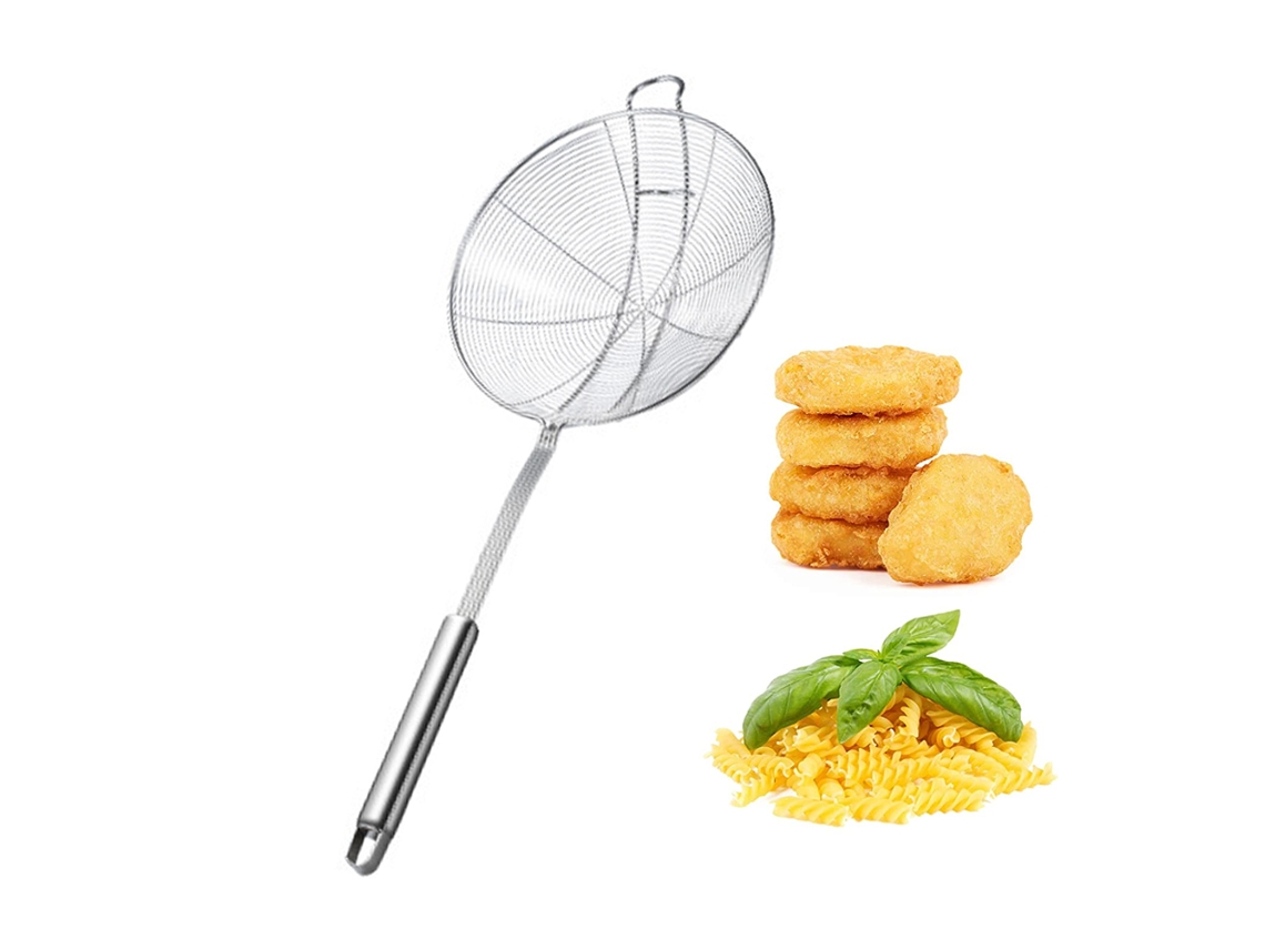 Compañero de cocina multiusos, colador de malla fina de acero inoxidable, mango largo resistente al calor que protege contra la grasa y las quemaduras, Des