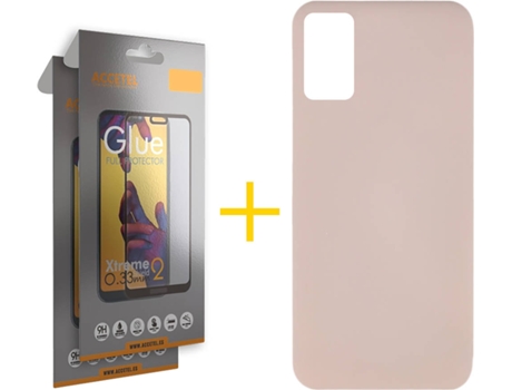 Funda y Protector de Vidrio Full 2 x Samsung Galaxy A41 ACCETEL Silicona Líquida Rosa Crema