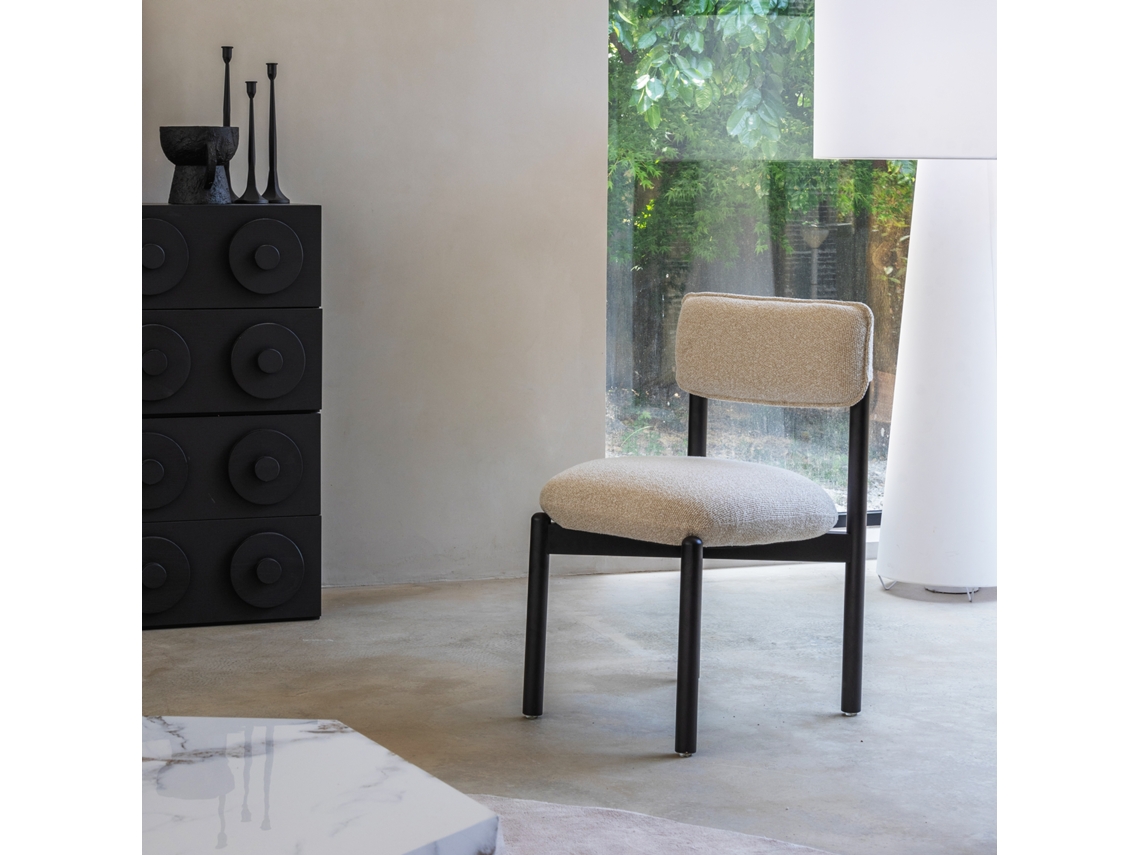 Silla Frank, madera negra/beige, tamaño pequeño, asiento tapizado