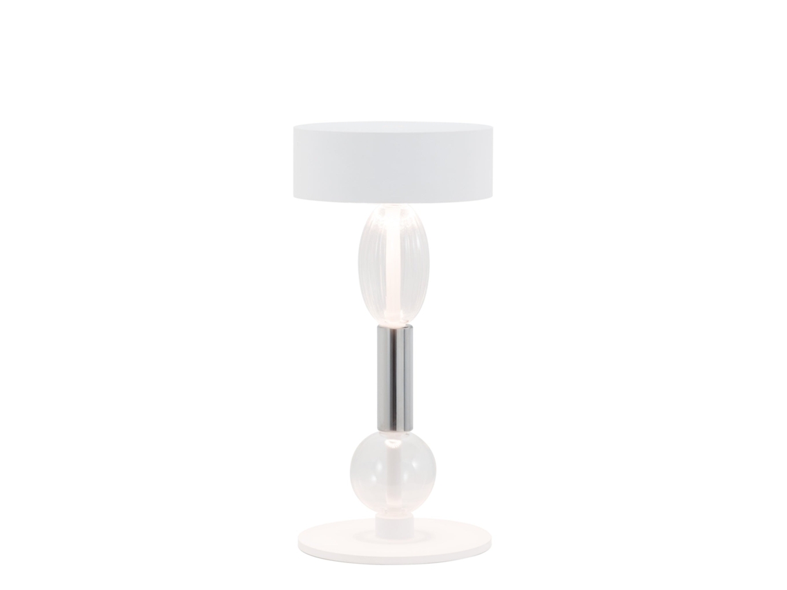 Zafferano Royal Family Wi-fi - Luminária De Mesa Led Inteligente Recarregável Com Dimmer, 36h De Autonomia - Alumínio Branco E Vidro Soprado