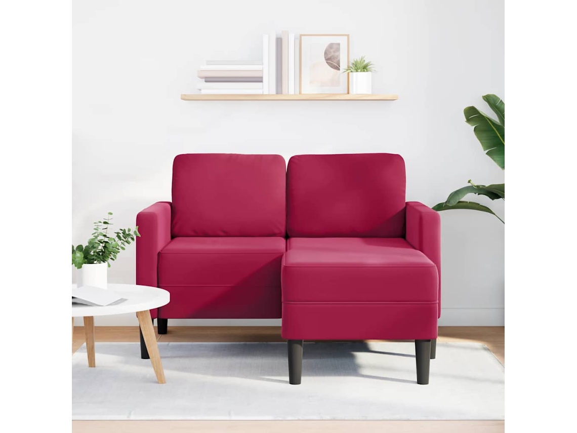 Sofá De 2 Plazas | Sofá De Salón | Sofá De Descanso Con Chaise Longue En Forma L Rojo Vino 125 Cm