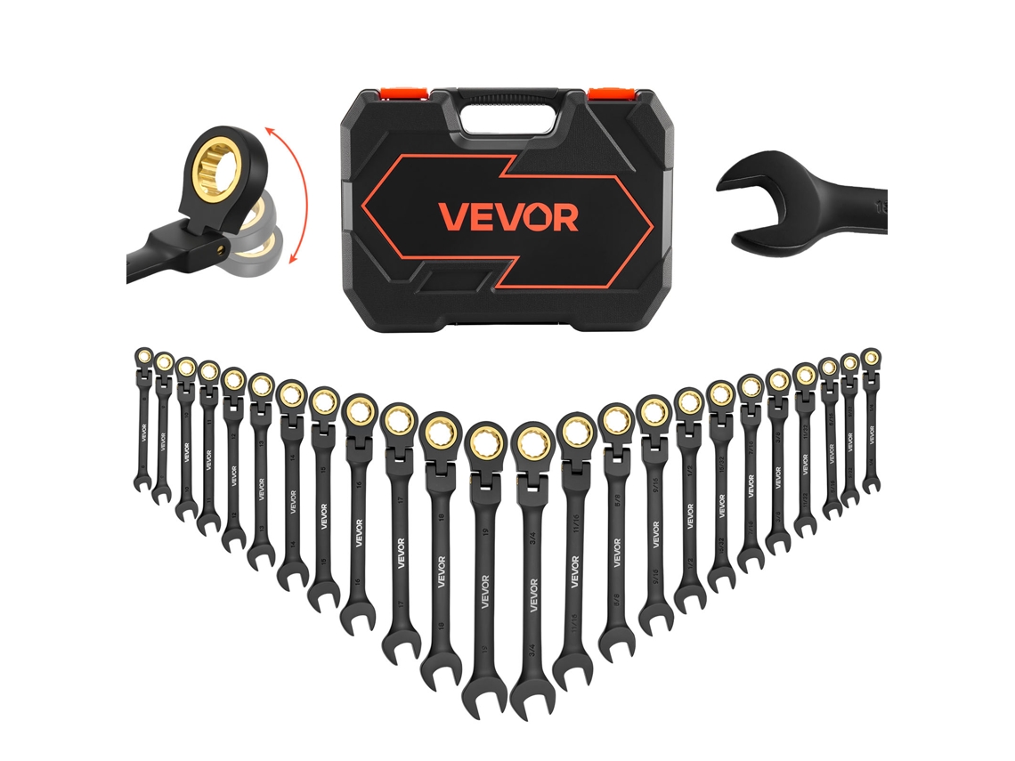 Vevor Juego De Llaves Combinadas Con Cabezal Flexible Y Trinquete, 24 Piezas, Color Negro