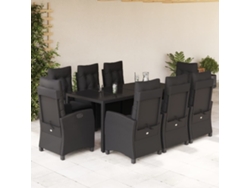 Juego de comedor de jardín de 9 piezas con cojines, mimbre sintético negro, DKD Home Decor