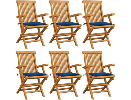 Conjunto 6 Silla de exterior VIDAXL Azul Teca (55x60x89 cm)