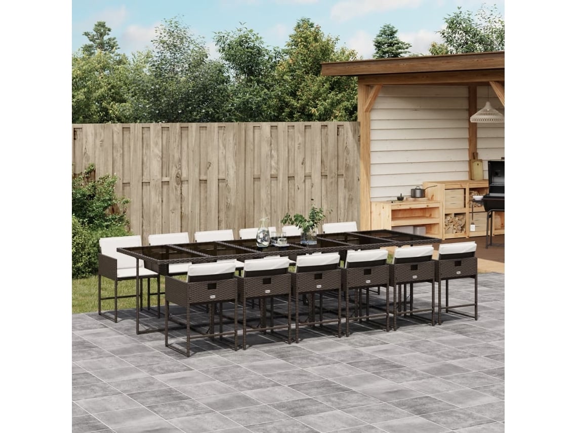 Juego de comedor de jardín de 13 piezas con cojines de mimbre marrón de DKD Home Decor