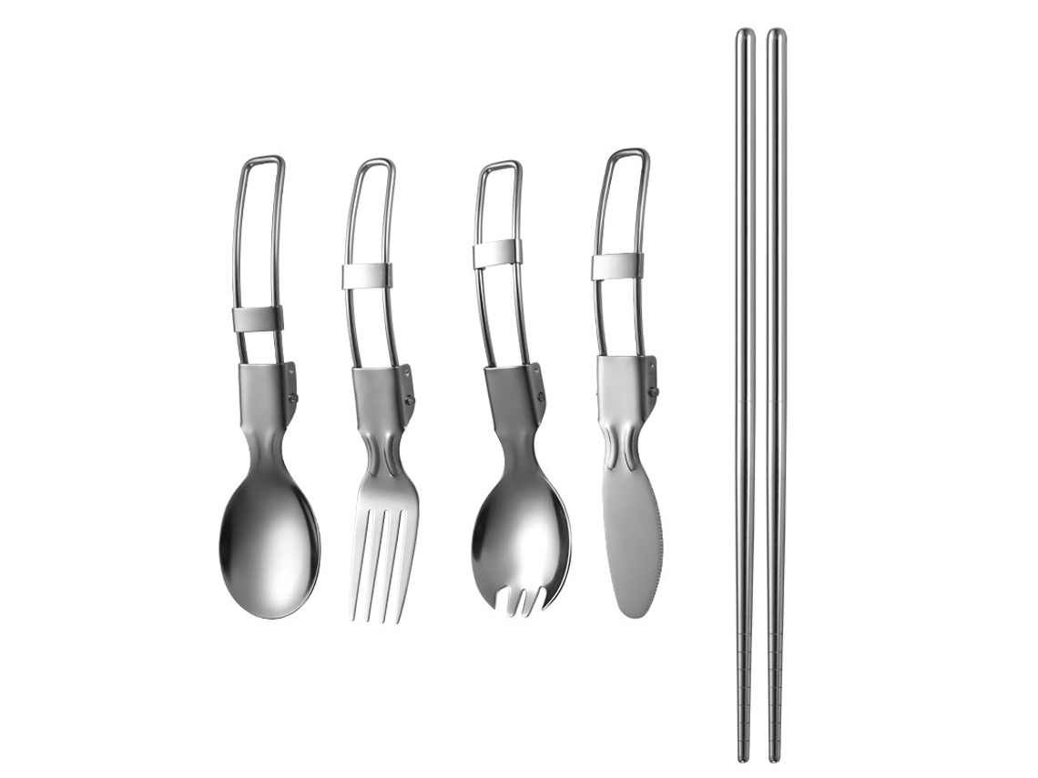 Juego de cubiertos plegables 5 piezas. Plata
