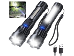2 linternas recargables de alto lumen 7 modos de luz Cob USB C luz lateral impermeable con zoom potentes luces de flash portátiles YEMAESRE