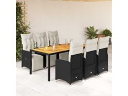Conjunto de bistró de jardín de 7 piezas con cojines de mimbre negros de DKD Home Decor