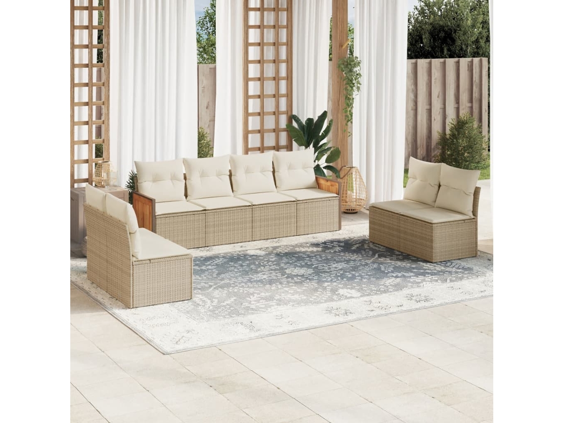Conjunto de 8 sofás de jardín con cojines de mimbre beige Dkd Home Decor