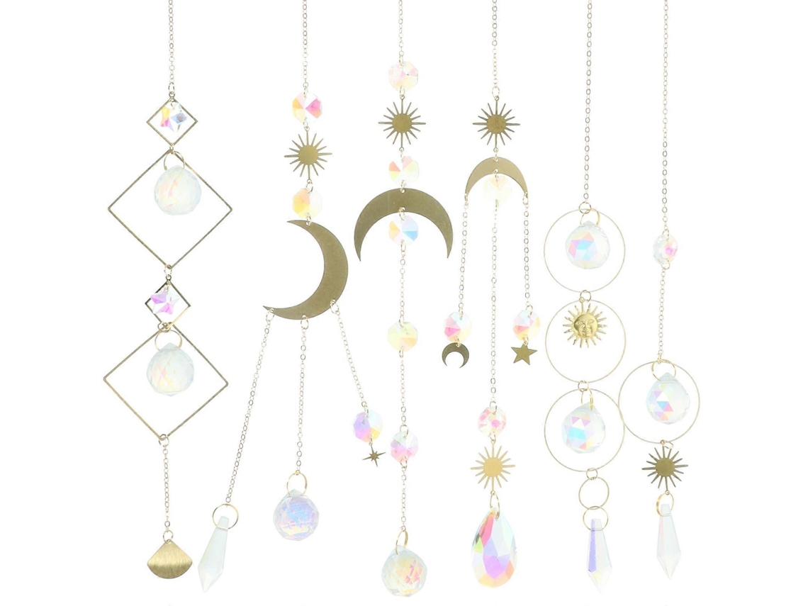 Conjunto de 6 colgantes de cristal con diseño de arcoíris.