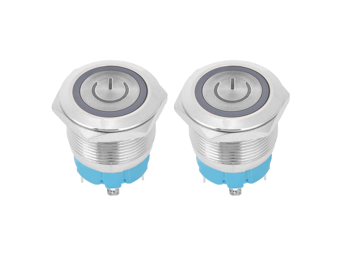 2 Interruptores Pulsadores De 4 Pines, 3-6 V Cc, 22 Mm, Ip65, Con Luz, De Metal Y Con Reinicio Automático.