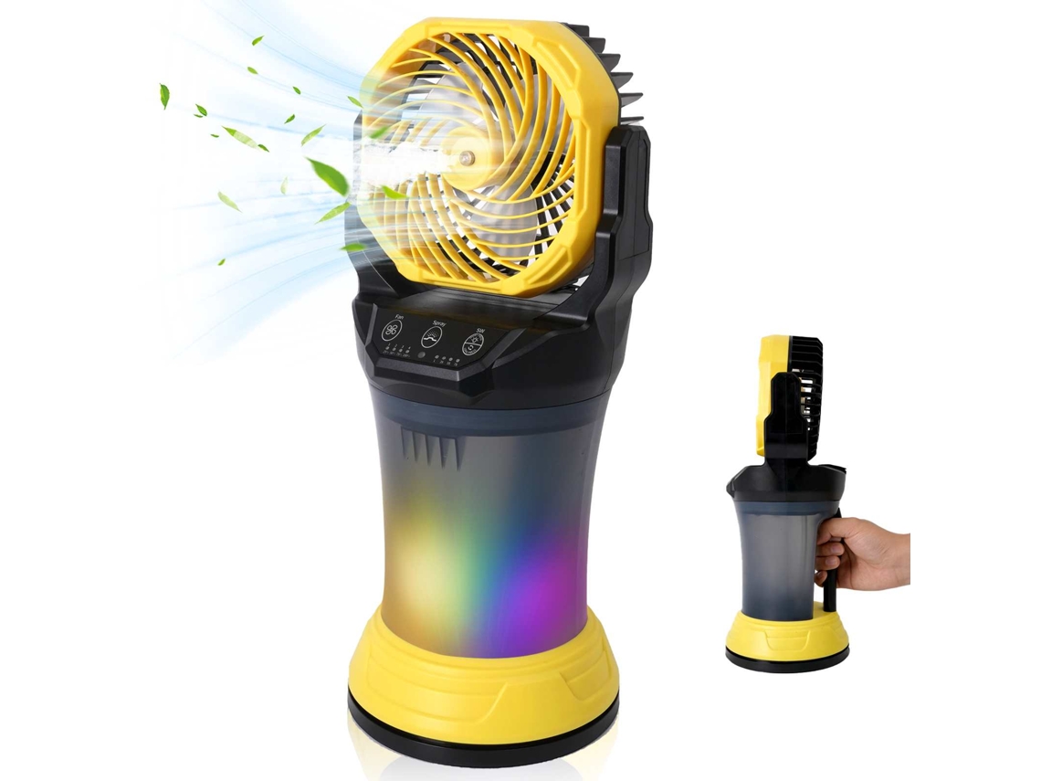 Ventilador Nebulizador Portátil Amarillo 2000ml 15000mah Rgb 4 Velocidades Oscilación 90° Nano Niebla