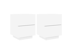 Maison Exclusive - Mesitas De Noche Con Luces Led 2 Uds Madera Ingeniería Blanca