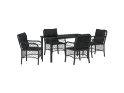 Conjunto de comedor de jardín Vidaxl de 5 piezas con cojines en ratán negro