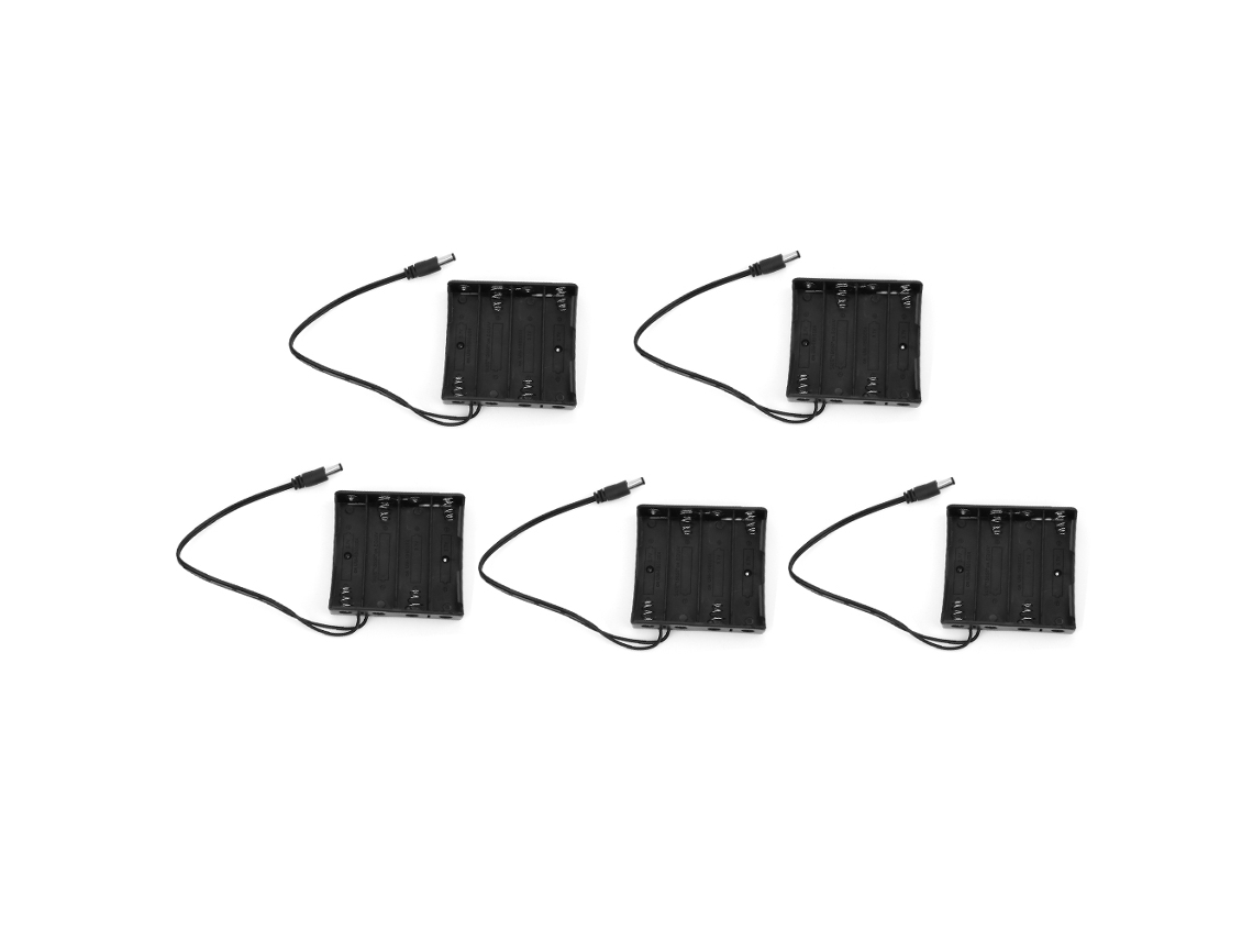 2026velora-5 Piezas de estuche para baterías 18650 con conector DC Cable de 5.5x2.1mm Negro Almacenamiento de baterías