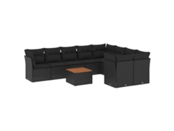 Conjunto 10 de sofás de jardín VIDAXL cojines ratán sintético negro