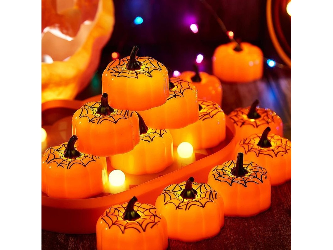 Abóbora Piscantes Luminárias Linjou Pack 12 Led para Festas de Halloween (Aranha teia)