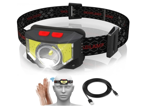 Linterna frontal recargable, luz frontal impermeable de 1500 mAh, 6 modos, para caminatas, campamentos, pesca, lectura de equipo nocturno (negro) Y...