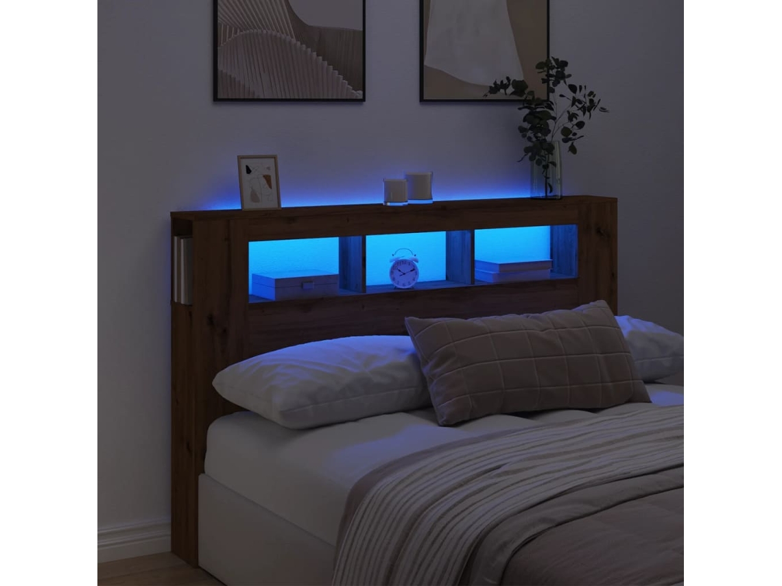 Cabecero Led Madera Ingeniería Roble Artisan 160x18,5x103,5 Cm