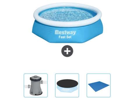 Piscina Hinchable Redonda Fast Set BESTWAY - 244 x 61 cm - Azul - Incluida Bomba - Cubrir - Suelo