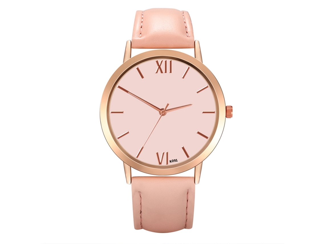 Reloj De Pulsera De Cuarzo Para Mujer, Piel Sintética, Estilo Casual, Esfera Redonda, Color Rosa.