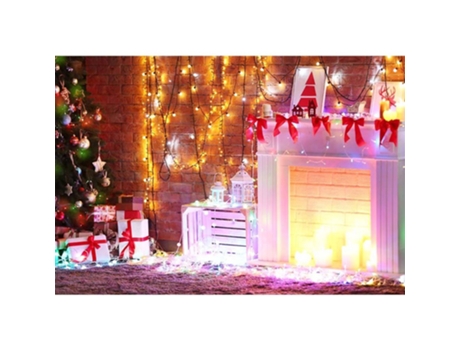 Fondo Fotográfico ECZJNT Fondo De Fotos Amarillo Interior 150X220 Cm Fondo De Fotos De Navidad Chimenea De Árbol Verde Para La Familia Del Día De A...