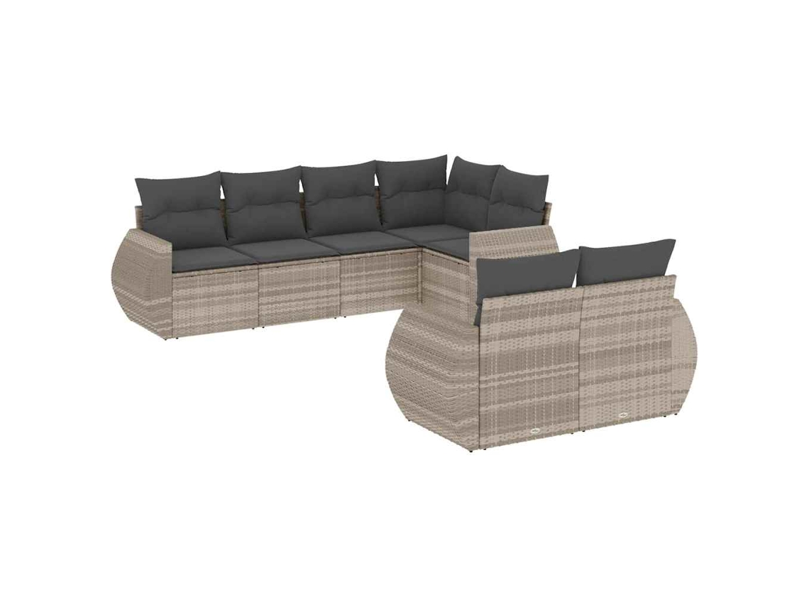 Conjunto de 7 sofás de jardín con cojines, mimbre, gris claro, MAISON EXCLUSIVE (7 piezas)