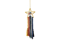 Tapiz de estilo bohemio con colgantes coloridos de luna, estrella y sol.