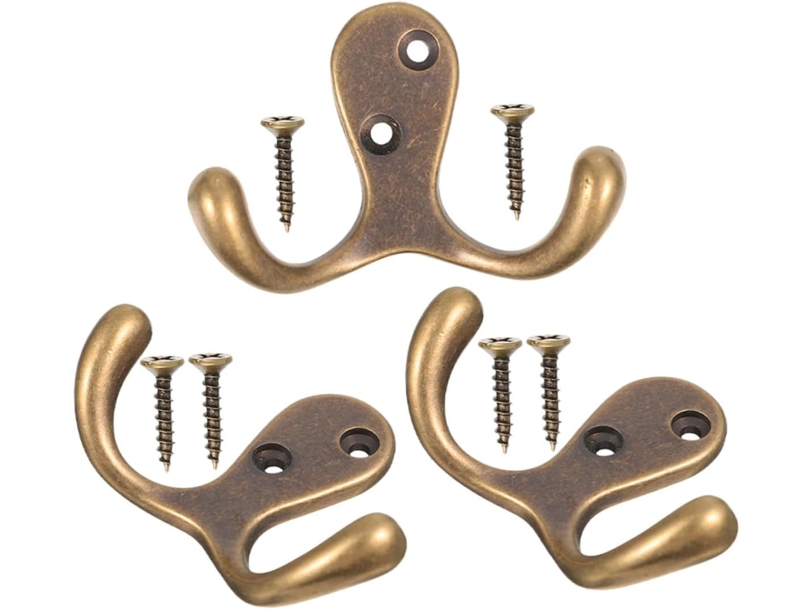 Juego De 3 Ganchos De Pared De Cobre Macizo, Gancho Doble Para Ropa Y Toallas, Acabado