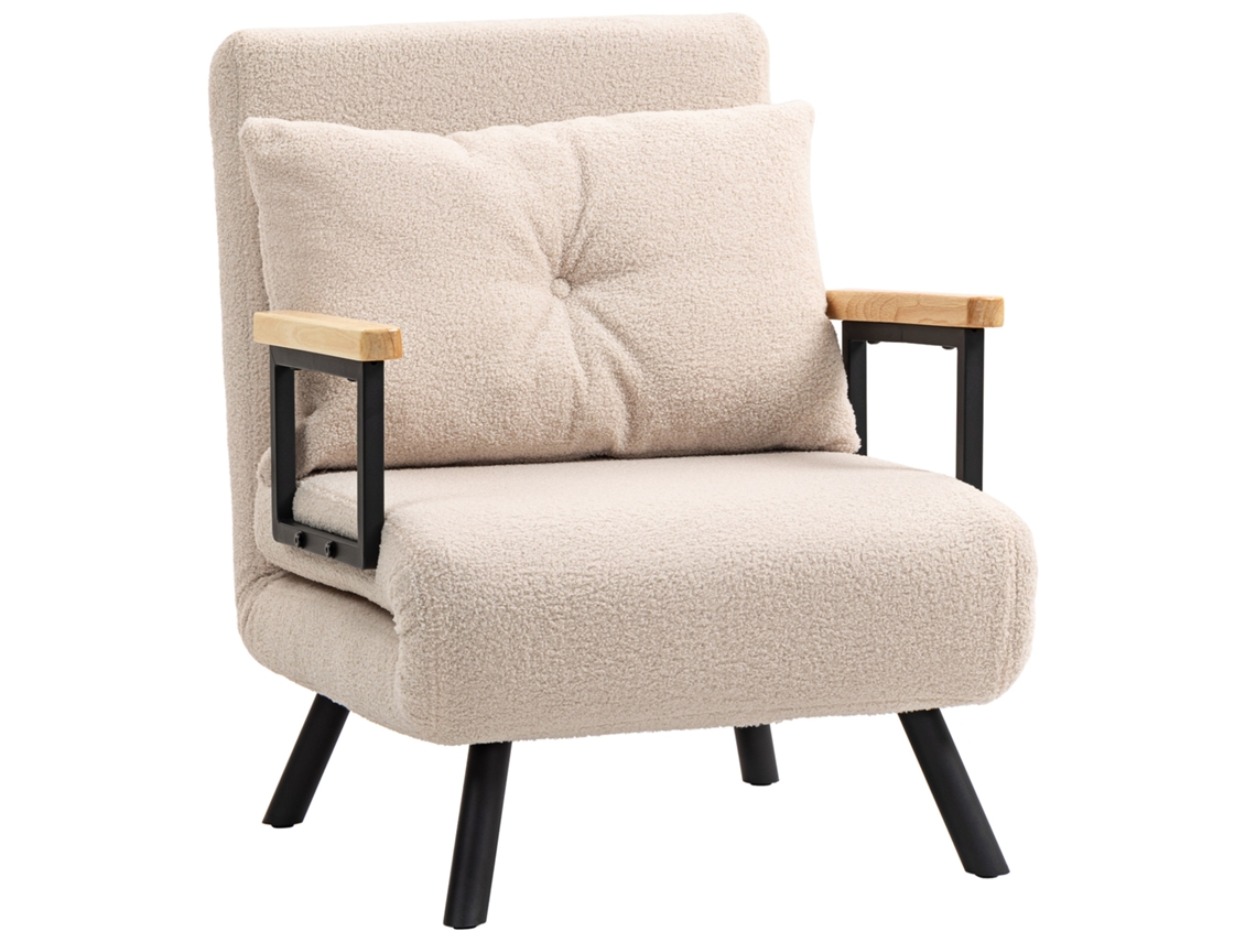 Sofá Cama Individual Plegable Sofá Cama Convertible 4 En 1 Respaldo Ajustable De 5 Niveles Y Almohada 63x73x81 Cm Beige