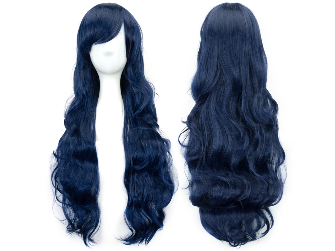Peluca larga y rizada para cosplay de personajes de anime, 80cm (azul oscuro) Gertiz