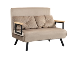 Sofá cama 3 en 1, tela de terciopelo, respaldo ajustable, 2 cojines, 102x73x81cm, marrón claro.