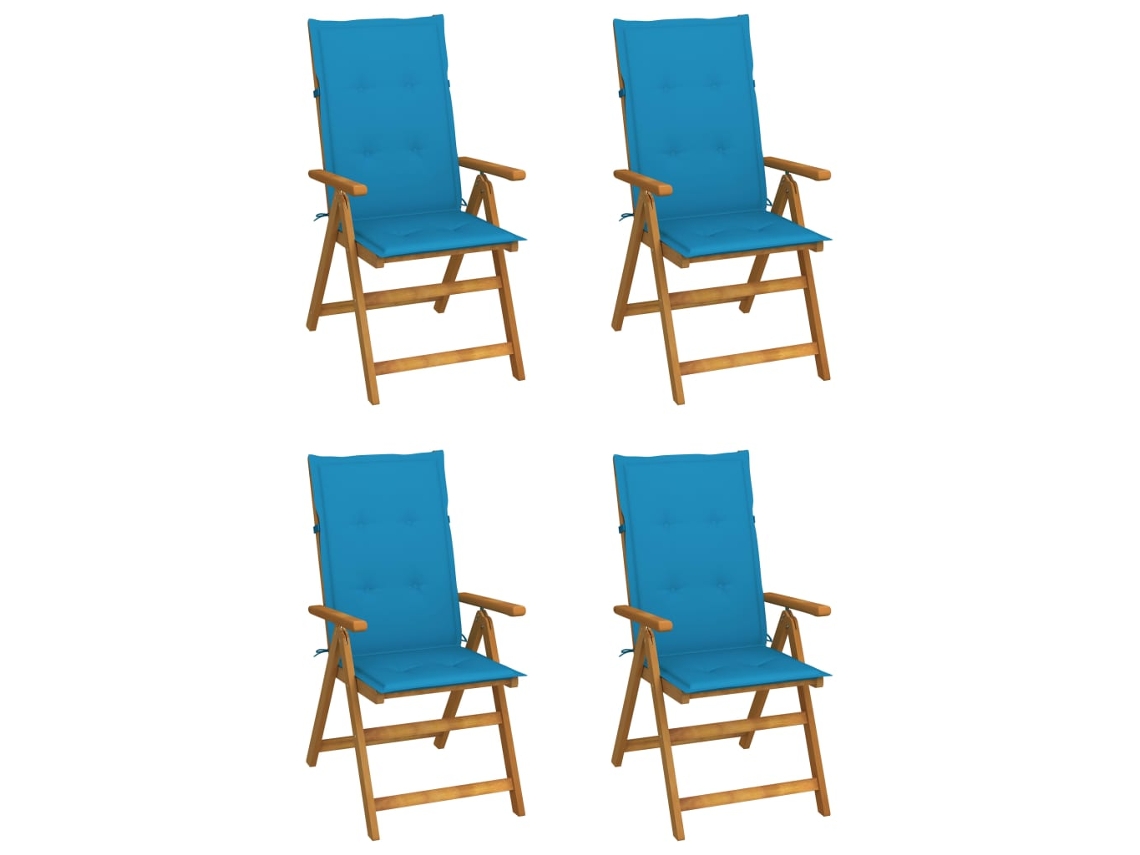 Sillas de jardín reclinables DKD Home Decor de 4 piezas con cojines, acacia maciza