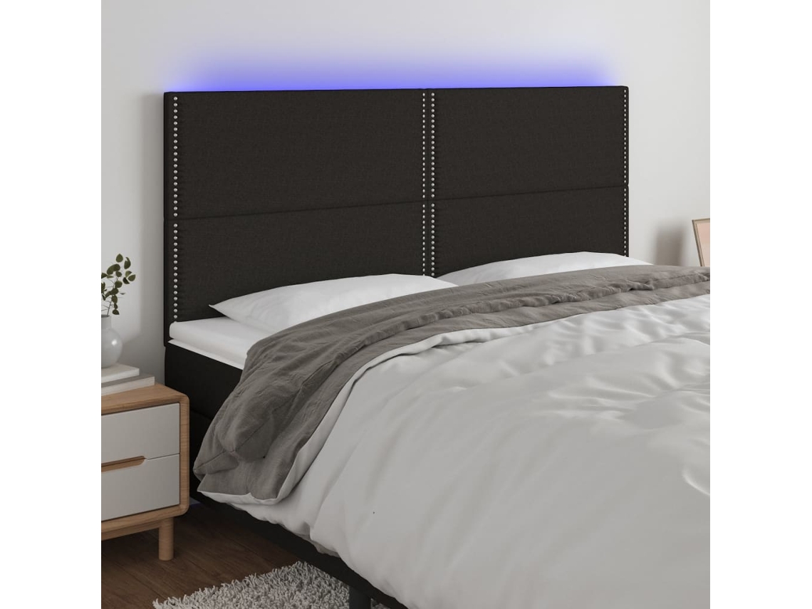 Cabecero Con Luces Led Tela Negro 180x5x118/128 Cm