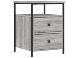 Mesita De Noche Con Dos Cajones Y Balda 44 X 45 X 60 Cm Madera Contrachapada Gris Dec034669