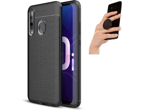 Carcasa y Popsocket Huawei P Smart 2019 Rugged Leather (Negro)
