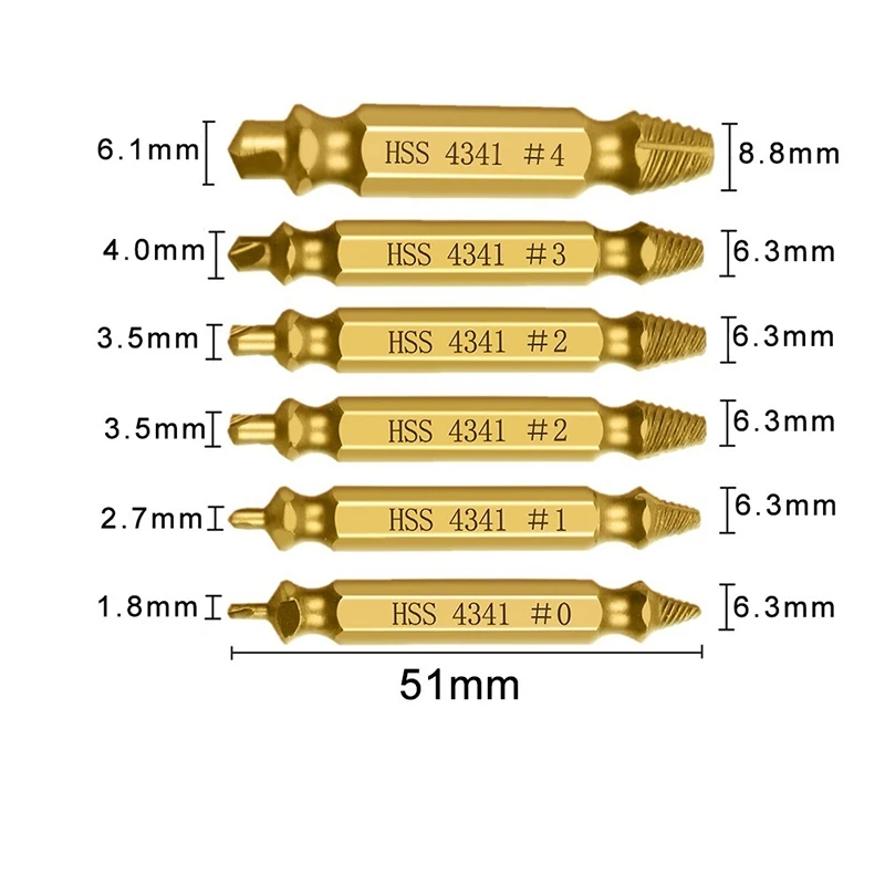 Juego De 6 Herramientas De Extracción De Tornillos De Doble Punta De Acero De Alta Velocidad Para Tornillos Pelados Y Cables Rotos