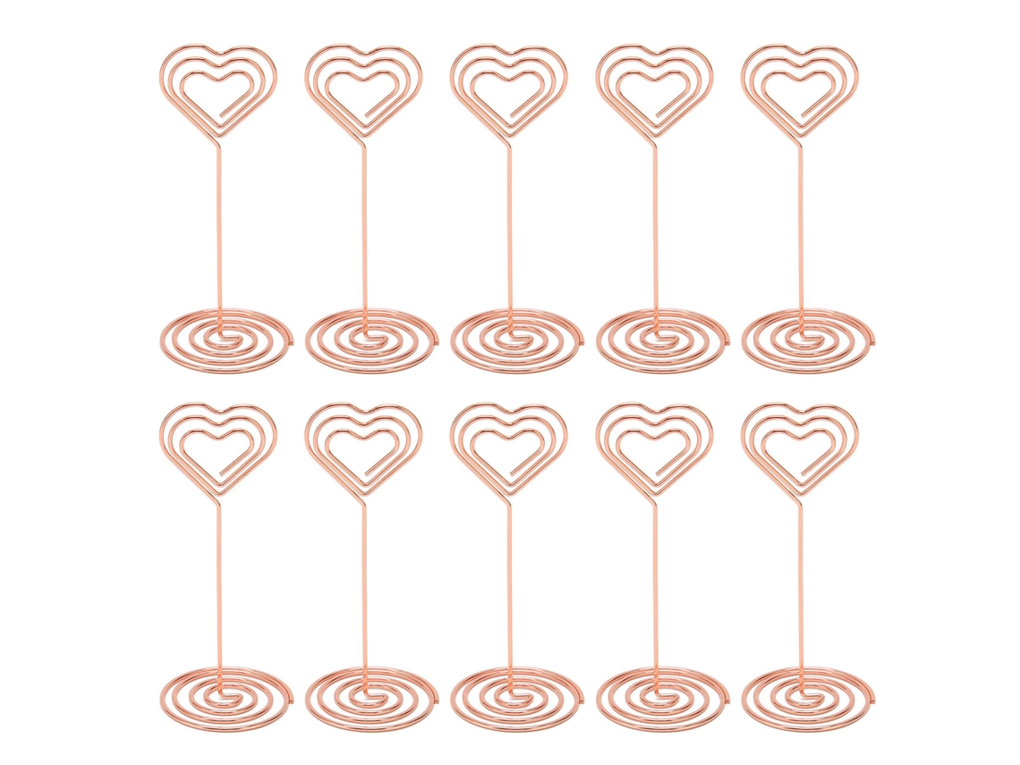 10 Soportes De Números De Mesa Corazón Capa Base Estable Metal Electrolítico Portatarjetas Para Boda Fiesta Oficina Oro Rosa