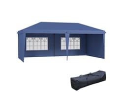 Tienda de campaña desplegable de 6x3 m con laterales y ventanas desmontables, y una bolsa de transporte azul.
