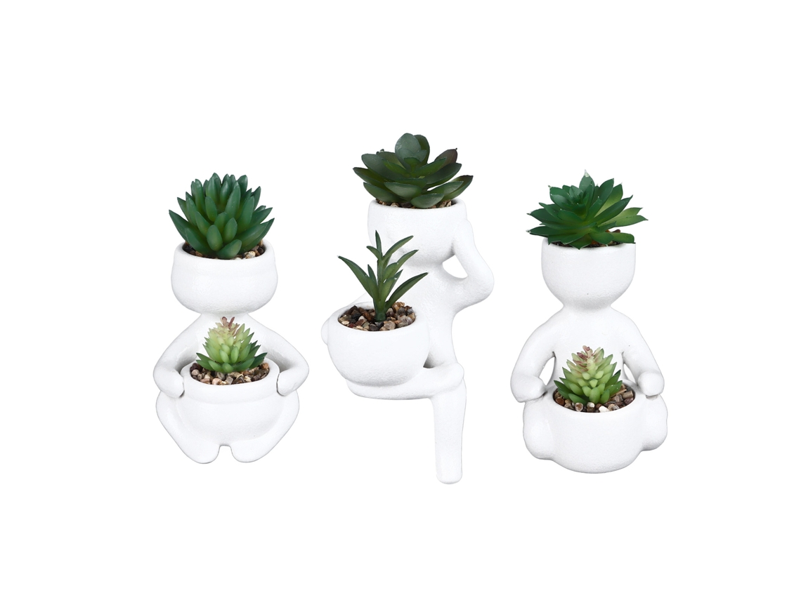 Jarrones de cerámica de 3 piezas con suculentas decorativas artificiales