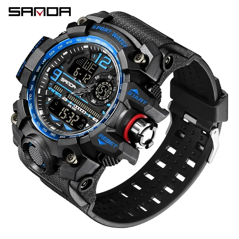 Reloj deportivo militar para actividades al aire libre, resistente al agua hasta 50 metros, con pantalla LED digital. MDUG (azul)