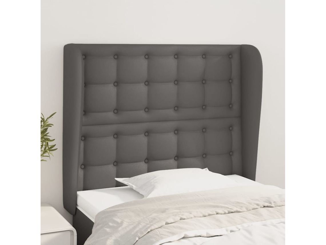 Cabecero Con Orejas De Cuero Sintético Gris 83x23x118/128 Cm