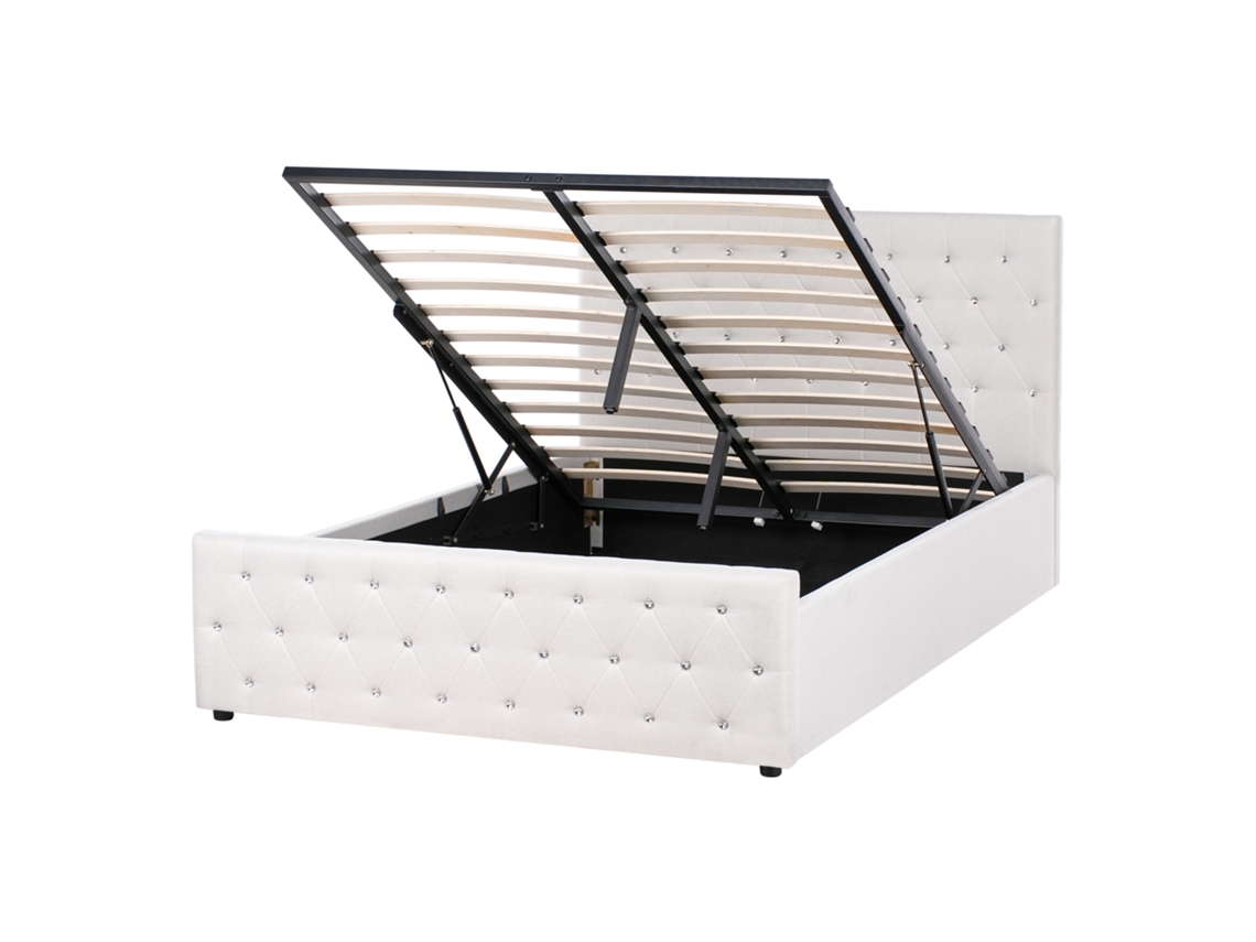 Cama con almacenaje Beliani Amiens de poliéster beige (151 x 217 x 109 cm)