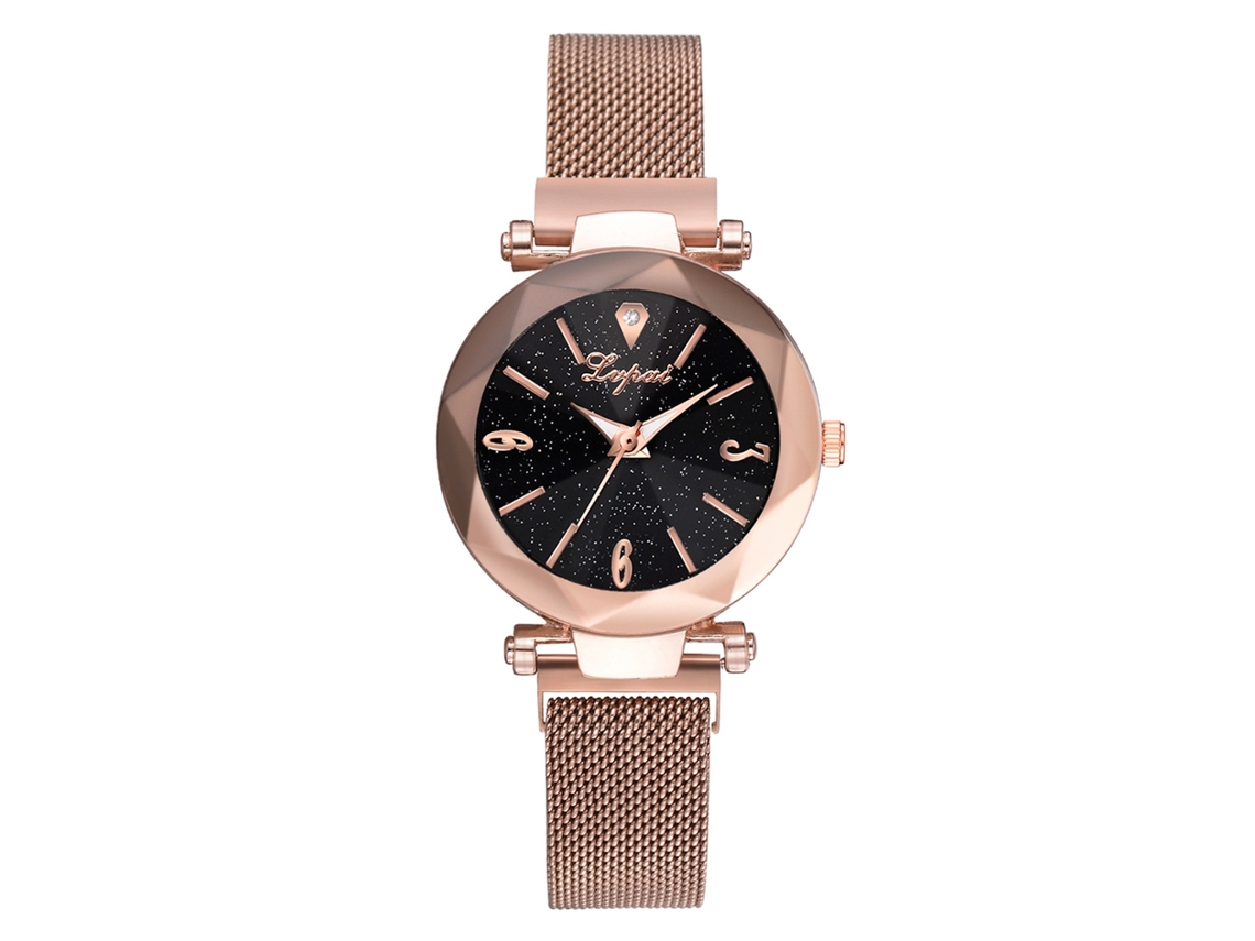 Reloj De Pulsera De Cuarzo Para Mujer Con Correa De Aleación Con Estampado De Cielo Estrellado Rosa.